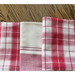 3‎ Kitchen Tea Hand Towels Cotton Red & White Stripes & Plaid Indo U. S. Sales